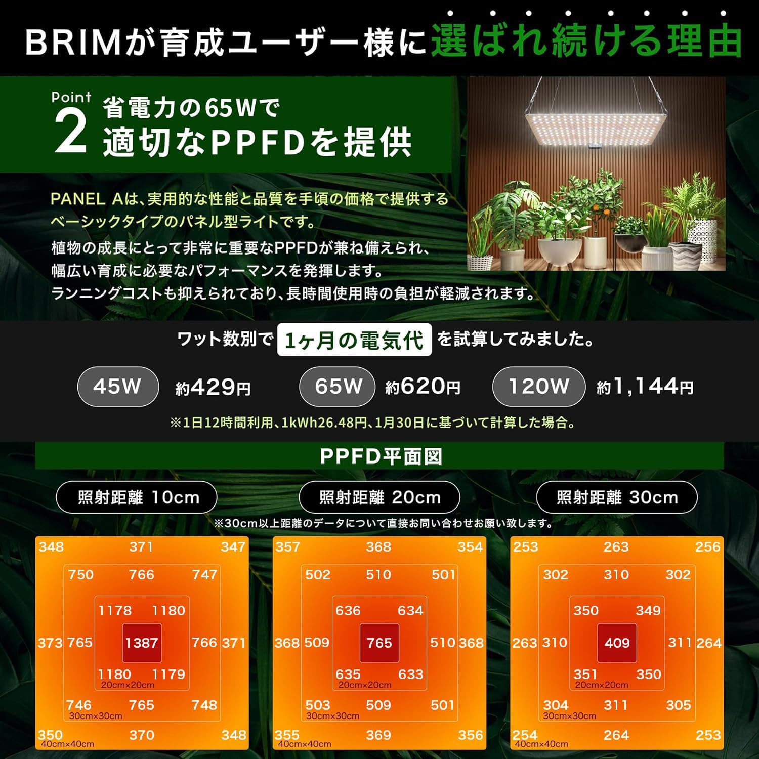 BRIM PANEL A 65W PPFD平面図