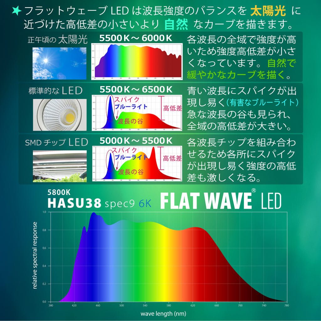 HaruDesign GL-A 6K FLAT WAVE LED 5800Kのスペクトルグラフ