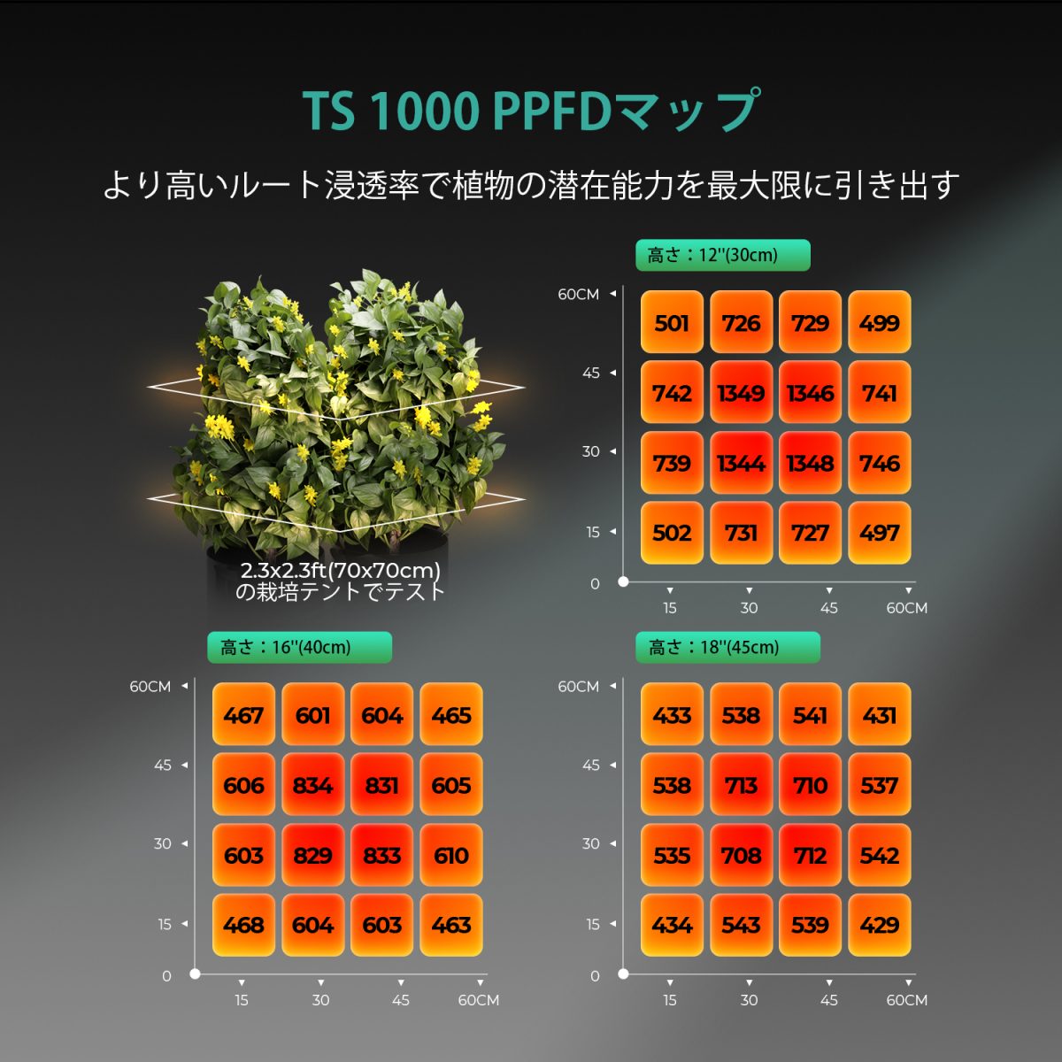 TS1000 LED 成長ライト PPFD